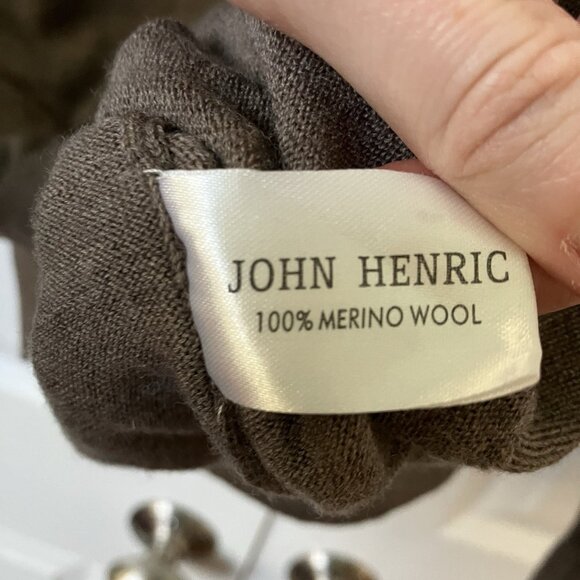 John Henric Brown Merino Polo Sweater Shirt Mens XL Neutral Fine Knit - Picture 3 of 7